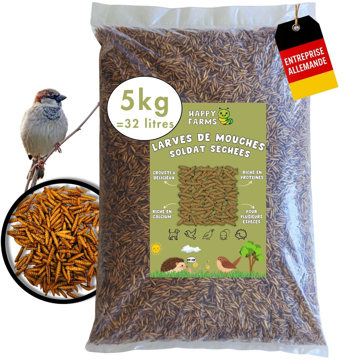 Larves de mouches soldats séchées – aliment naturel pour oiseaux & hérissons