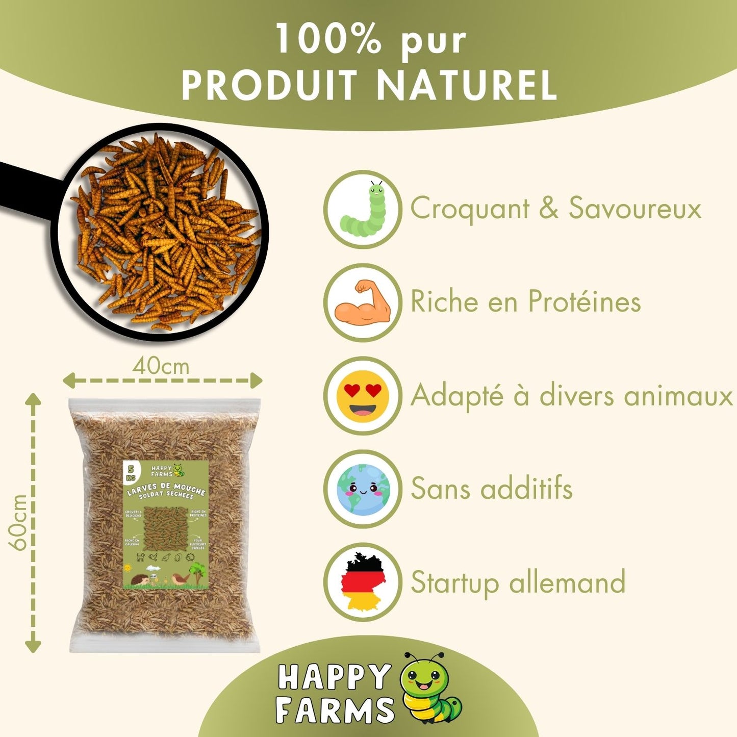 Acheter des larves BSF séchées 1 kg & 5 kg – nourriture riche en protéines