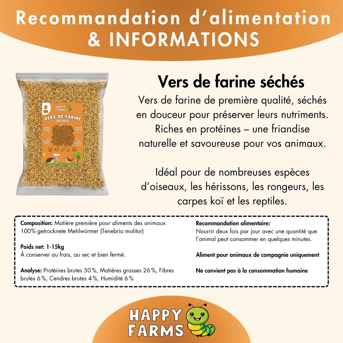 Vers de farine premium séchés – longue conservation & sans additifs